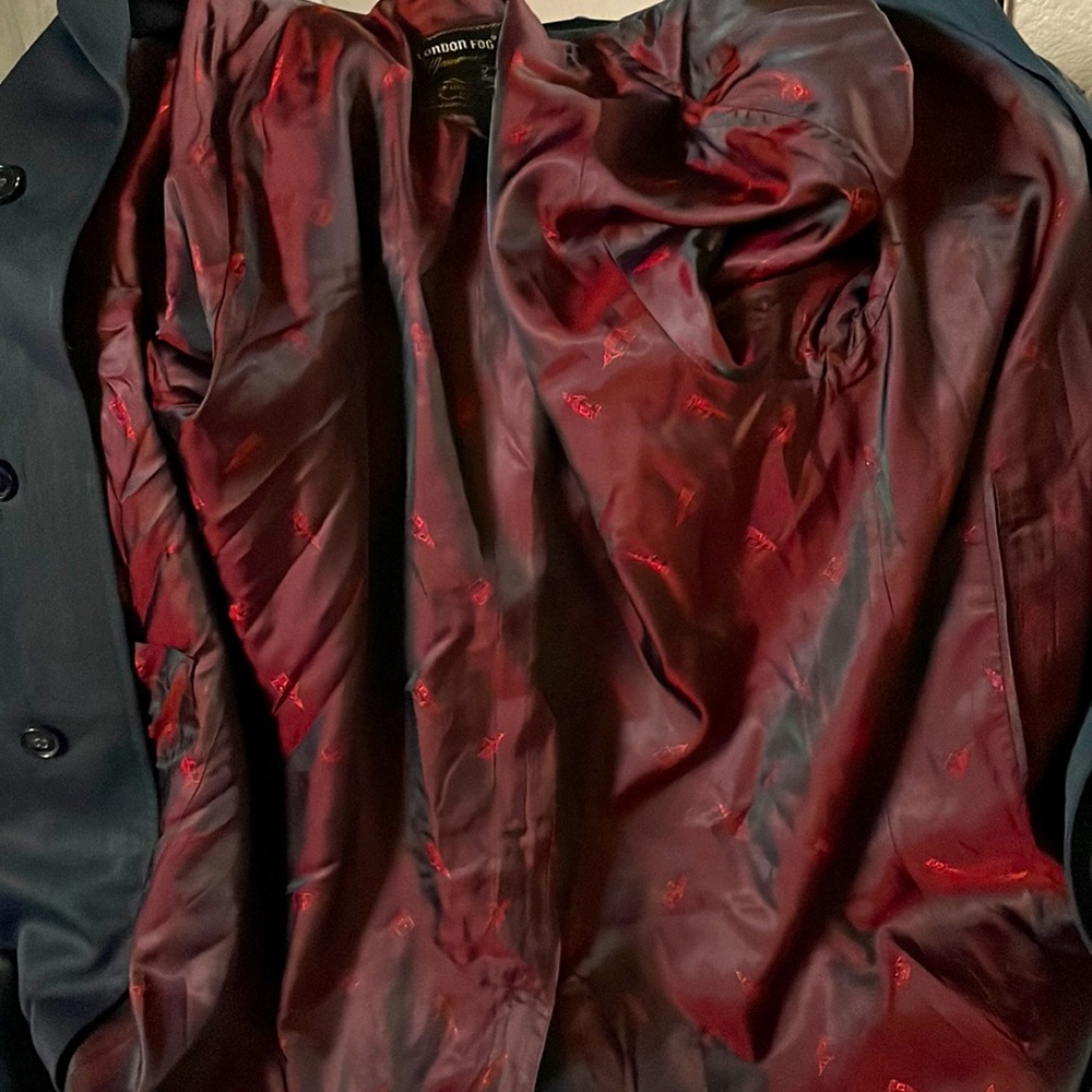 Black suit jacket from London fog with a beautiful wine interior.